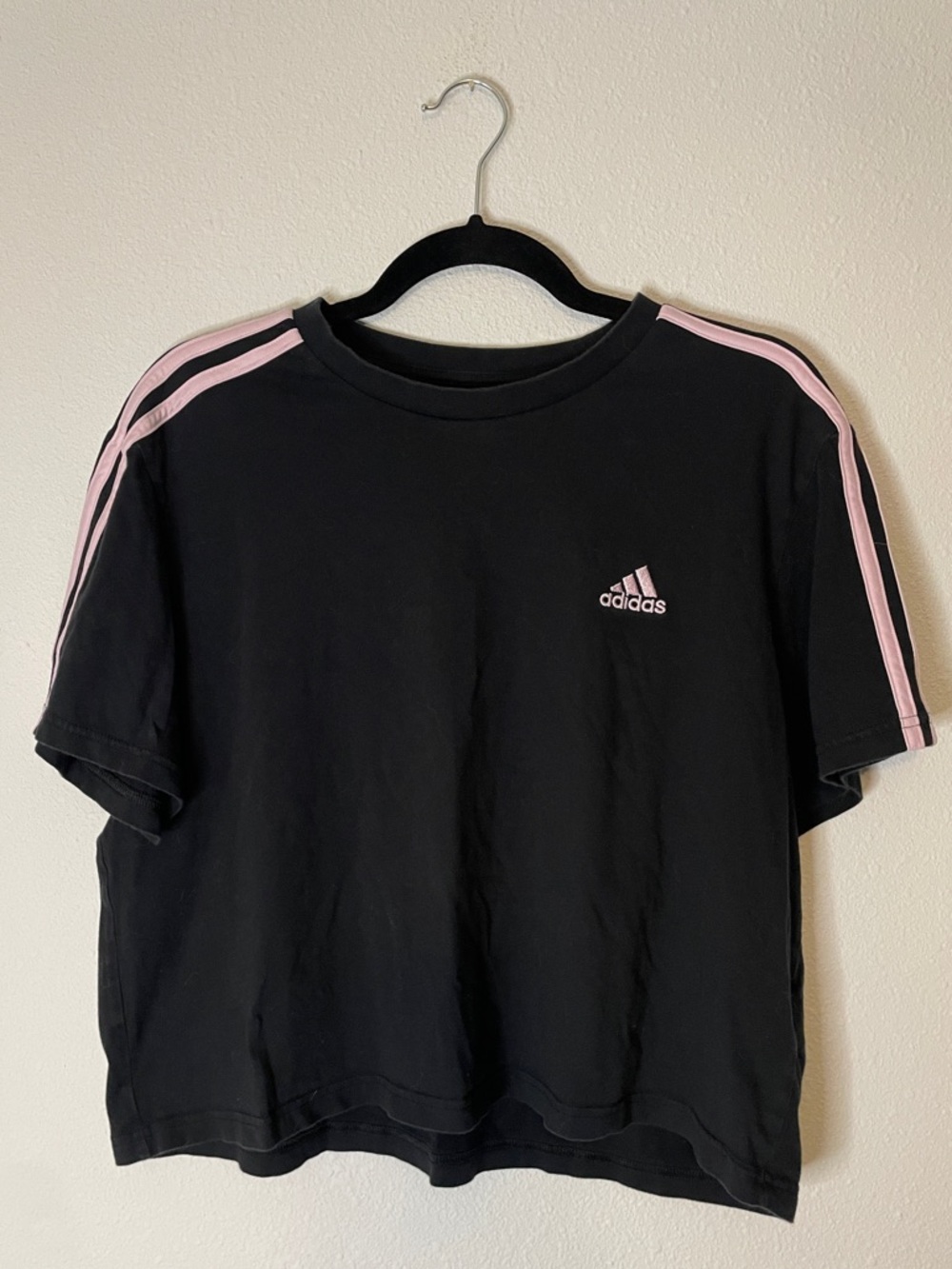 Adidas Cropped Three Stripes Short Sleeve Athletic Tee